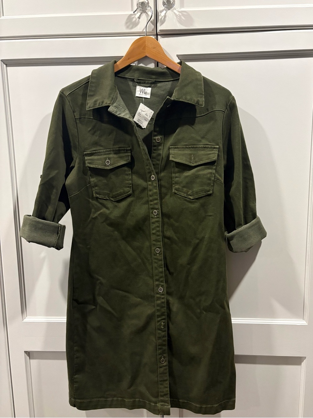 Wash Lab Olive Green Utility Shirt Dress